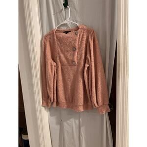 Adrienne Vittadini Pink Teddy Bear Sweater Rhinestone Buttons Size L